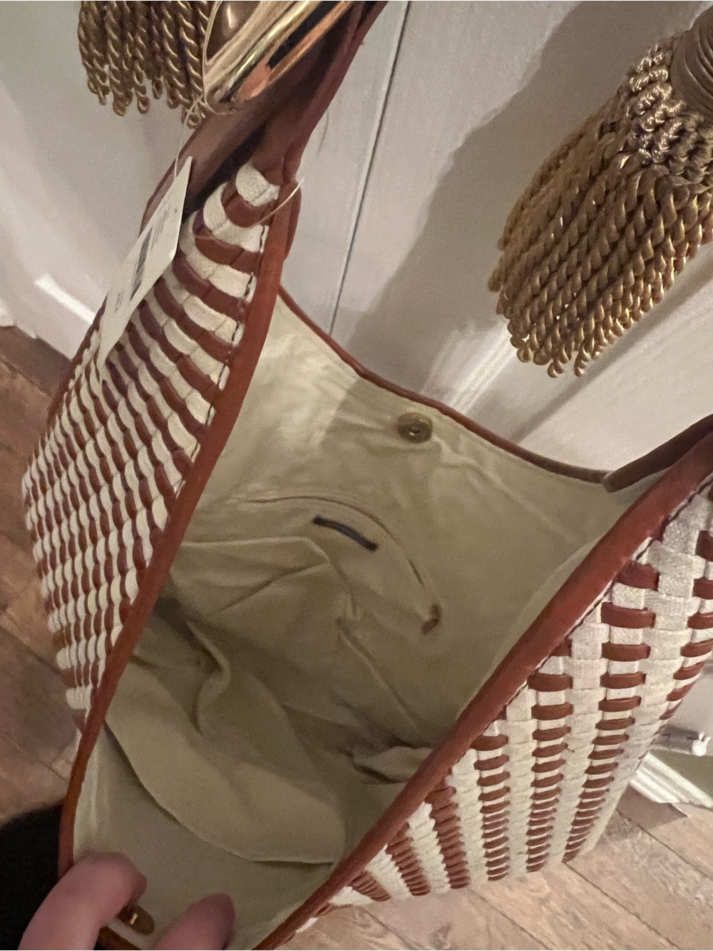 Anthropologie Woven Brown & White Hobo Tote Bag - Picture 2 of 3